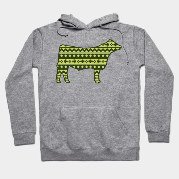 Livestock Show Steer with Green Southwest Pattern Hoodie by SAMMO